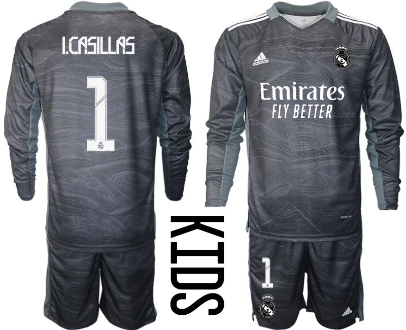 Youth 2021-2022 Club Real Madrid black goalkeeper long sleeve #1 Soccer Jerseys